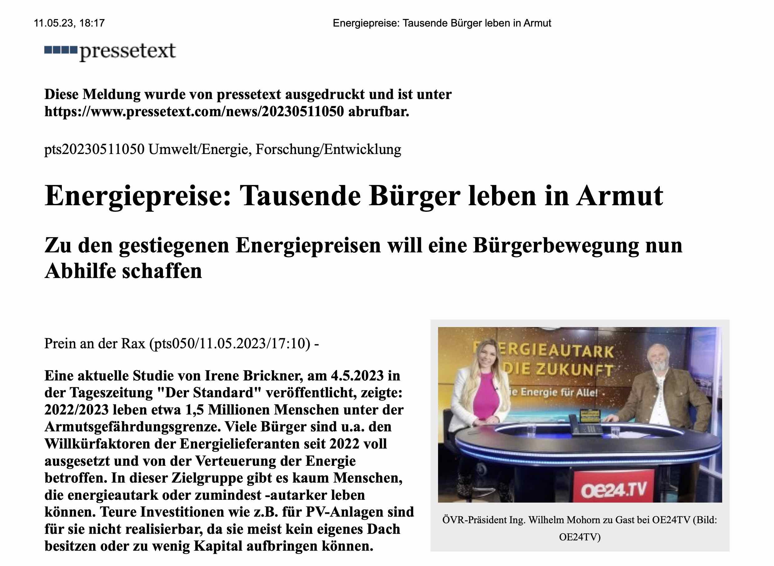 Pressemitteilung &Ouml;VR Energiepreise: Tausende B&uuml;rger leben in Armut