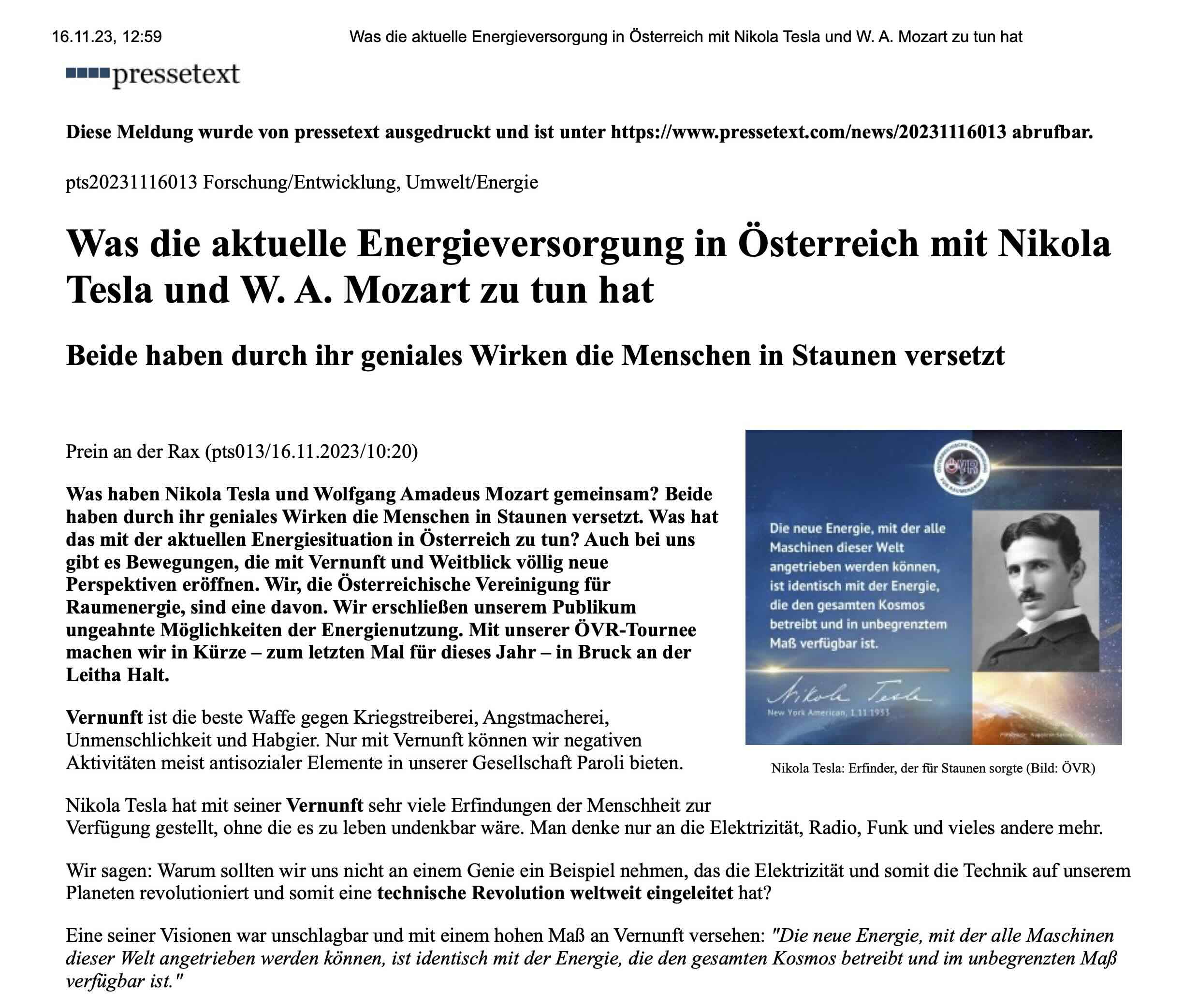 Was die aktuelle Energieversorgung in &Ouml;sterreich mit Nikola Tesla und W. A. Mozart zu tun hat